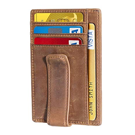 【2018 Newest】RFID Wallet for Men, Beartwo Minimalist Genuine Leather Wallet Money Clip with ID Window