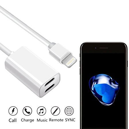 iPhone 7 / 8 plus / 8 / X adapter, 2 in 1 Dual Lightning Adapter & Splitter with Charge, Headphone, Call, Sync for iPhone 7/8, 7 Plus/8Plus, iPhone X and More Apple Devices (Support IOS 10.0 and late)