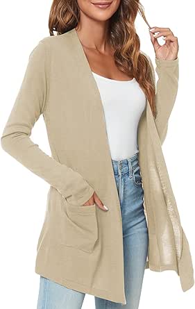 Urban CoCo Women's Long Sleeve Open Front Lightweight Cardigan Sweaters with Pockets