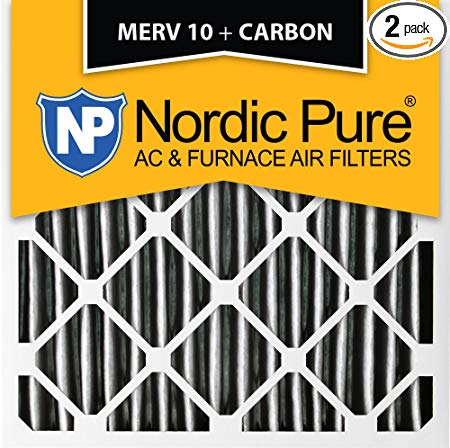 Nordic Pure 16x16x1 MERV 10 Pleated Plus Carbon AC Furnace Air Filters, 16x16x1PM10, 2 Piece