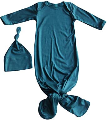 Rocket Bug Plain Silky Knotted Baby Gown with Knotted Hat, Unisex, Boys, Girls, Infant Sleeper-Newborn Gift, First Outfit