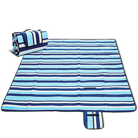 Picnic Blanket, CAMTOA Extra Large Outdoor Blanket with Tote, 80 X 80'' (200 X 200 CM), Foldable and Waterproof Sandproof Handy Mat for Family Camping on Grass, Beach, Outdoor Picnic, Hiking, Park&etc