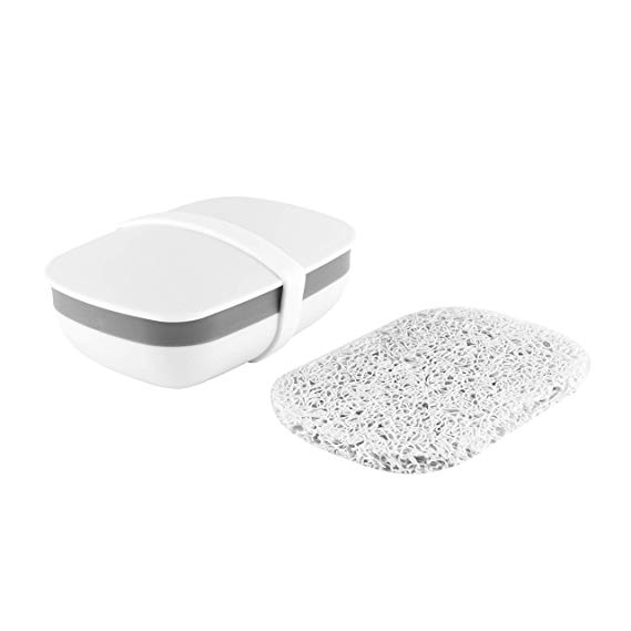Snowkingdom Travel Soap Holder Box Container with Strong Sealing & Silicone Band & Soap Saver, Portable Leak Proof - White