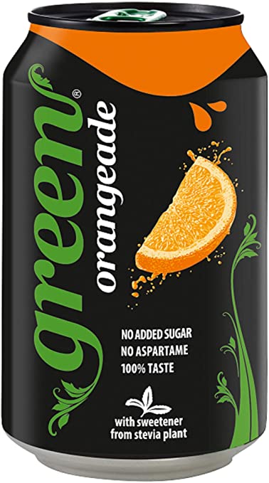 Green Orangeade Cans 24 Pack, No Added Sugar Soft Drink, Low Calorie, Sparkling Natural Orange Flavour - Bulk Pack of 24 Cans x 330 ml