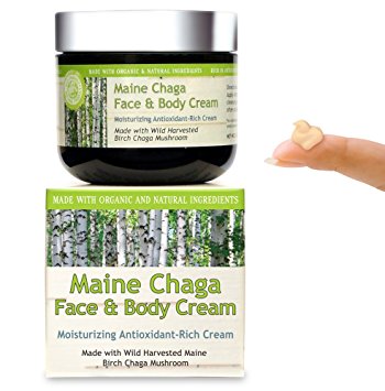 Maine Chaga Face & Body Cream, Large 4 oz Value Size, With Natural Vitamin B3, Organic & Natural Ingredients, Lightweight for the Face Yet Moisturizing for the Whole Body