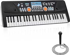 Pyle Electric Keyboard Piano 49 Keys - Portable Digital Musical Karaoke Piano Keyboard - 8 Rhythms 16 Tones, Stereo Speakers, Rechargeable Battery - Wired Microphone - Beginners Kids Adult