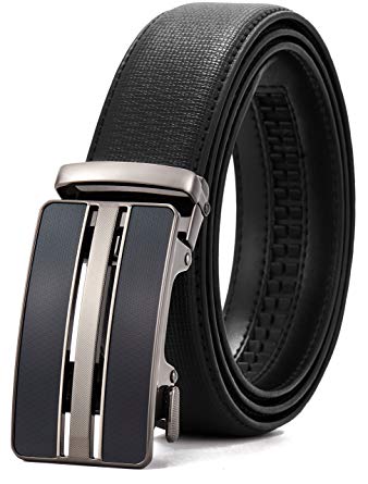 Men's Belt-Leather Ratchet Belt Dress with Slide Click Buckle Adjustable -1 3/8" Trim to Exact Fit