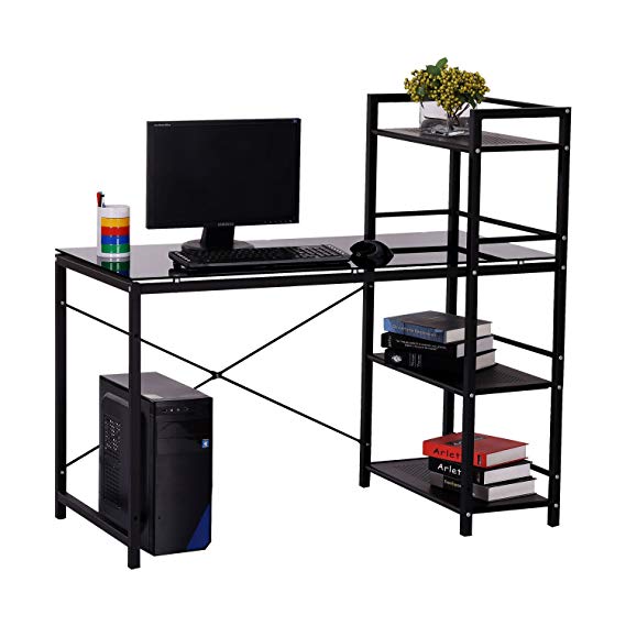 HOMCOM 50" Multi Shelf Tower Office Workstation Computer Desk - Black