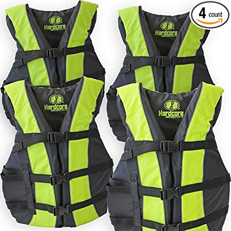 4 Pack Hardcore Adult Life Jacket PFD Type III Coast Guard Ski Vest