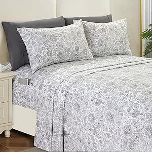 Elegant Comfort Softest and Coziest 6-Piece Sheet Set - 1500 Premium Hotel Quality Microfiber - Deep Pocket, Wrinkle Resistant 6-Piece Paisley Pattern Bed Sheet Set, Full, Paisley Gray