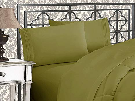 Elegant Comfort 1500 Thread Count Wrinkle & Fade Resistant Egyptian Quality Ultra Soft Luxurious 4-Piece Bed Sheet Set, Queen, Green