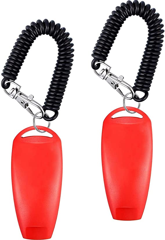 Tatuo 2 Pack Dog Clicker Dog Whistle to Stop Barking Dog Training Clicker Dog Whistle Clicker 2 in 1 New Upgrade Training Tools with Wrist Strap (Red)