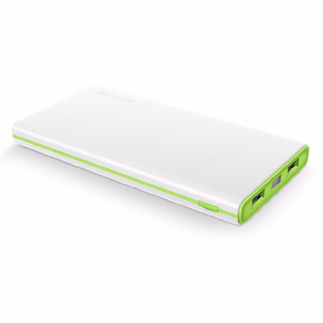 EasyAcc 2nd Gen 10000mAh Power Bank Brilliant External Battery Pack 24A Smart Output Portable Charger for iPhone Samsung HTC Smartphones Tablets - White and Green