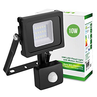 LE 10W Motion Sensor LED Flood Lights, Outdoor Security Light, 100W Halogen Lights Equivalent, 800lm Waterproof IP65, Smart PIR Floodlights, Daylight White 6500K Wall Washer Light