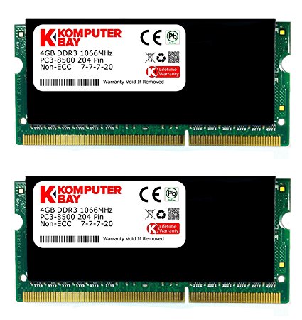 Komputerbay 8GB (2x 4GB) 204 Pin 1066MHz PC3 8500 DDR3 SODIMM Memory Module
