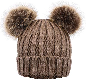 Arctic Paw Cable Knit Beanie with Faux Fur Pompom Ears