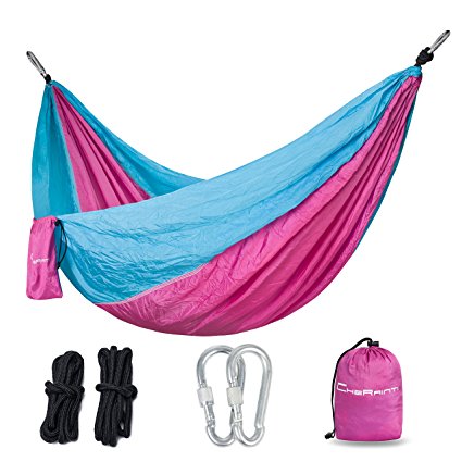 Parachute Nylon Hammock with Ropes & Carabiners - Military-Grade Outdoor Camping Equipment - Portable, Lightweight and Weather resistant - Great for Traveling, Backpacking, Park, Backyard