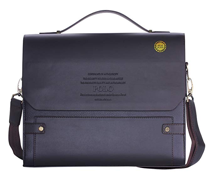 VIDENG POLO® Classic Vintage Genuine Leather RFID Blocking Secure Cross body Briefcase Business Laptop Messenger Sling Shoulder Bag (Hv-brown)