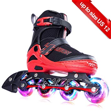 PAPAISON SPORTS Adjustable Inline Skates for Kids and Adults with Full Light Up LED Wheels, Outdoor Rollerblades for Girls and Boys, Men and Women