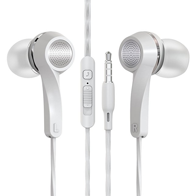 BYZ In Ear Headphones With Mic And Controller(Tangle-Free Cable) - White