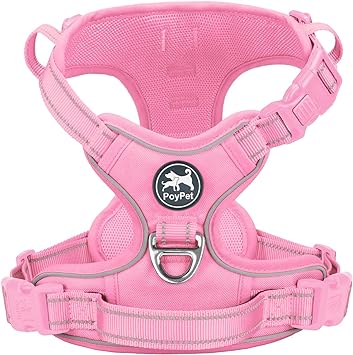 PoyPet No Pull Dog Harness, No Choke Reflective Dog Vest, Adjustable Pet Harnesses with Easy Control Padded Handle for Small Medium Large Dogs(Light Pink Matching Trim,S)