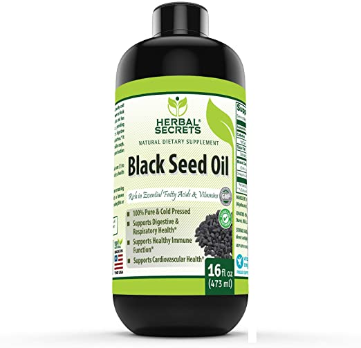 Herbal Secrets Black Seed Oil Natural Dietary Supplement - Cold Pressed Black Cumin Seed Oil from 100% Genuine Nigella Sativa Oz Bottle (16 fl oz)