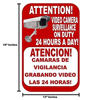 Best Business Security Camera & Video Surveillance Sign for Buildings, Parking Lots and underground Parking Sign is in English and Spanish Durable Long Lasting sign 13x19 " with FREE 1yr Warranty