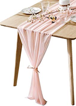 BOXAN Gorgeous Light Peach Table Runner 30x120 Inch for Blush Romantic Wedding Decor, Bridal Shower, Baby Shower, Birthday Party Cake Table Decorations