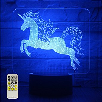 Night Lights for Kids Unicorn 3d Night Lamps Birthday Gifts or Kids Room Décor with Remote 7 Colors Adjustable