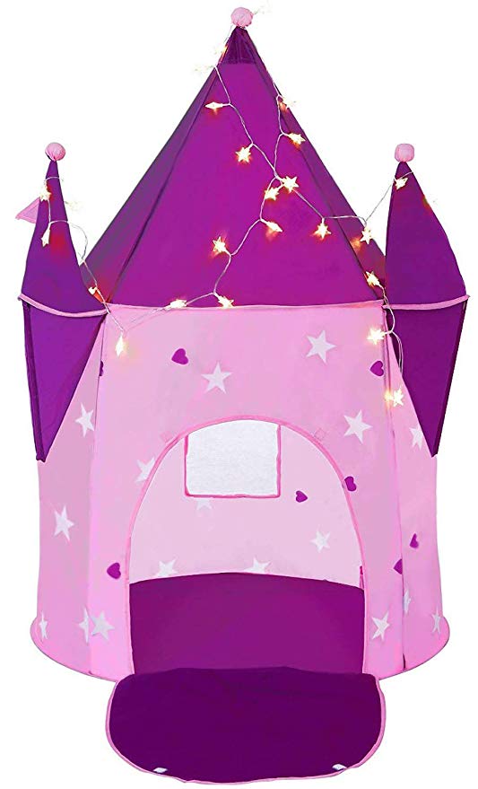 Alvantor Kids Tents Princess Crystal Castle with LED Lights Play-House Indoor and Outdoor Pink Pop Great Game and Toy Gift for Children Fun (Patent Pending), 35”x35”x51”