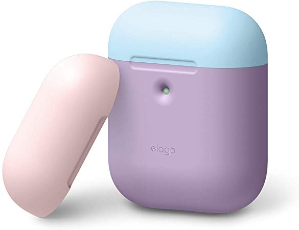 elago AirPods 2 Duo Case [Body-Lavender/Top-Pastel Blue, Lovely Pink] - Front LED Visible, Supports Wireless Charging, Extra Protection for Apple AirPods 2