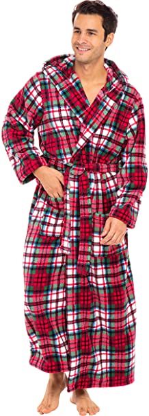 Alexander Del Rossa Men's Warm Flannel Fleece Robe with Hood, Big and Tall Bathrobe