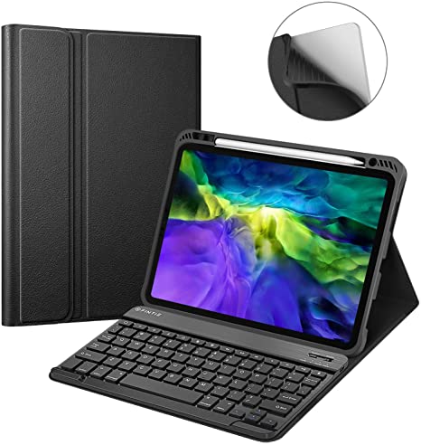 Fintie Keyboard Case for iPad Pro 11" 2020/2018 [Supports 2nd Gen Pencil Charging] - Soft TPU Back Cover with Pencil Holder, Magnetically Detachable Wireless Bluetooth Keyboard, Black