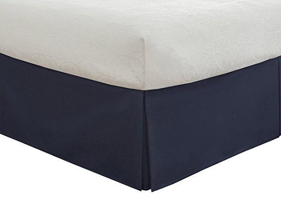 Lux Hotel Bedding Tailored Bed Skirt, Classic 14” Drop Length, Pleated Styling, Queen, Navy