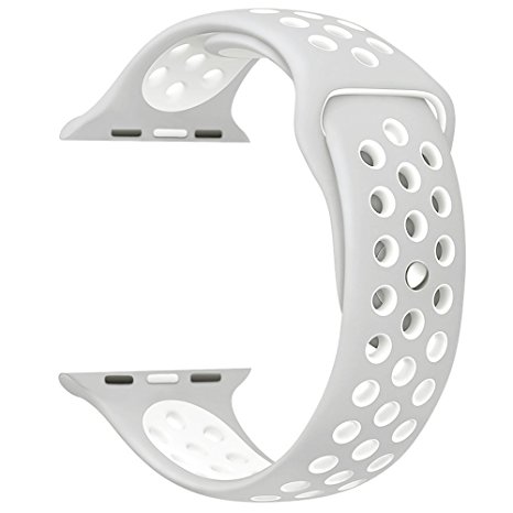 Yearscase for Apple Watch Band 38mm, Soft Silicone Replacement Band for Apple Watch Series 3, Series 2, Series 1, Sport , Edition, S/M Size - Silver / White