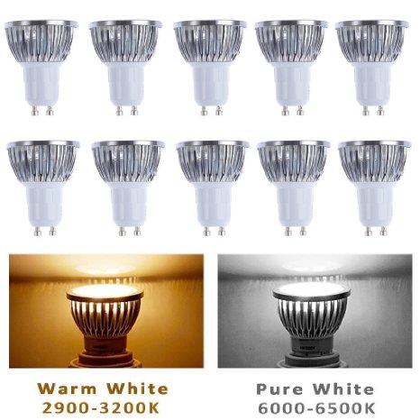 10pcs Pack 110V 4W GU10 LED Bulbs - 6000K Daylight Spotlight - 330 Lumen 35Watt Equivalent - 45 Degree Beam Angle