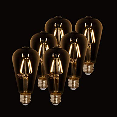 Vintage Edison Dimmable LED Filament Bulbs ST64 2200K, Set of 6