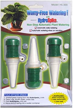 HydroSpike HS-300 (3-Pack) Worry-Free Automatic Plant Watering Devices Kit. Self Auto Waterer Spikes, Bulbs, Stakes Irrigation System for Indoor House Plants, Vacation. No Glass Globe Bottle, Jug, Can