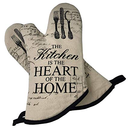 GREVY 1 Pair Cotton Canvas Oven Mitts 13" with a Greeting Card(Kitchen-Heart-Home)