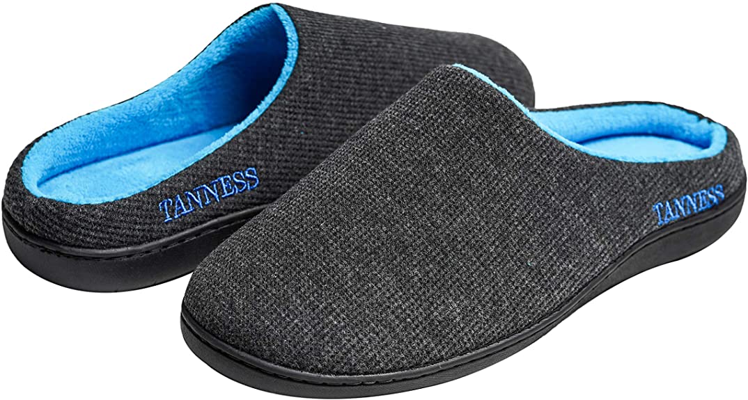 Tanness Men's Two-Tone Memory Foam Slippers - Home House Comfort Indoor Outdoor Anti-Skid Rubber Sole