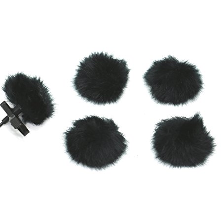 Pack Of 5 Furry Outdoor Microphone Windscreen Muff for Most Lavalier Microphones ,Black