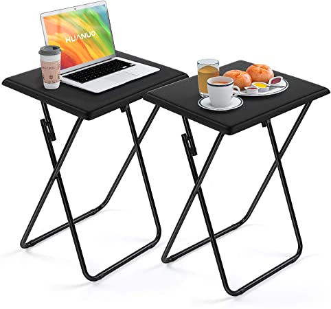 HUANUO Folding TV Tray Table - Stable Tray Table with No Assembly Required, TV Dinner Tray for Eating, Foldable Snack Tables for Bed & Sofa, Home & Office Use (2 Pack)