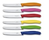 Victorinox Swiss Stainless Steel 6 Piece Round 45 Inch Serrated Steak Knife Set with Green Orange Pink Yellow Red and Blue Fibrox Handles