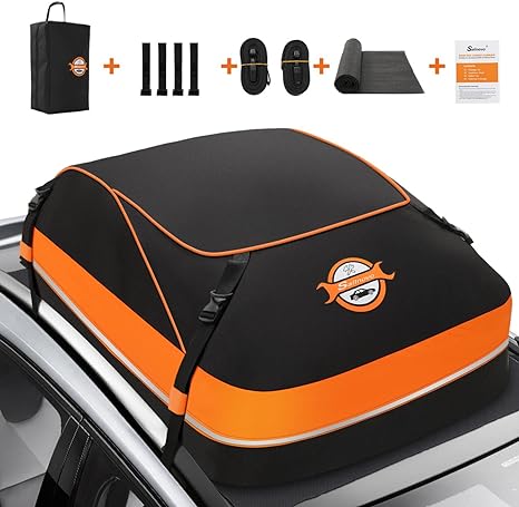 Sailnovo Rooftop Cargo Carrier Waterproof 15 Cubic Feet Car Roof Rack Cargo Carrier Roof Cargo Bag for All Cars with/Without Rack, Includes Anti-Slip Mat, Reinforced Straps & Storage Bag