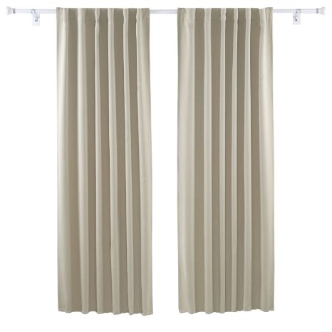 Deconovo Back Tab Solid Thermal Insulated Blackout Curtain / Drapes for Boy's Room, Back Tab/ Rod Pocket 52"W x 63"L, Set of 2 Panels, Beige