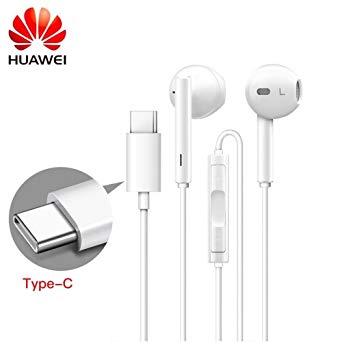 The Fone Stuff® Genuine USB C Headphones (CM33) with Microphone, In-Ear Headset Compatible for Huawei P20, Lite, Pro/Mate 10 Series – White (Retail Packed, Authenticity Checker)