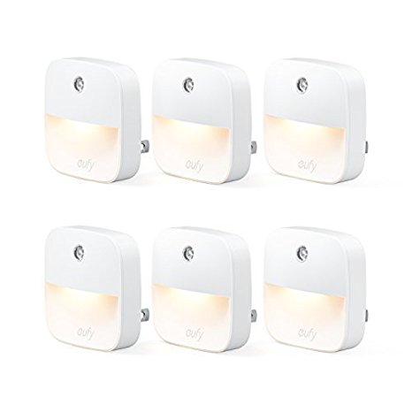 eufy Lumi Plug-In Night Light, Warm White LED Nightlight, Dusk-To-Dawn Sensor, Bedroom, Bathroom, Kitchen, Hallway, Stairs, Energy Efficient, Compact, 6-pack