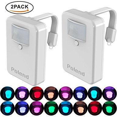 [2 Pack] POLEND Upgraded 16 Color Changing LED Motion Activated Bathroom Toilet Nightlight, Wireless Battery Powered Motion Toilet Bowl Light, Perfect for Saving Your Eyes at Night