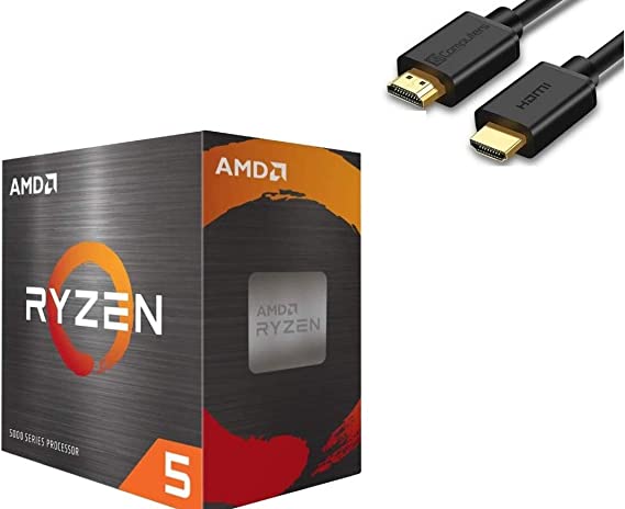 AMD Ryzen 5 5600X 4th Gen 6-core Desktop Processor with Wraith Stealth Cooler, 12-Threads Unlocked, 3.7 GHz Up to 4.6 GHz, Socket AM4, Zen 3 Core Architecture, IST Computers HDMI Cable