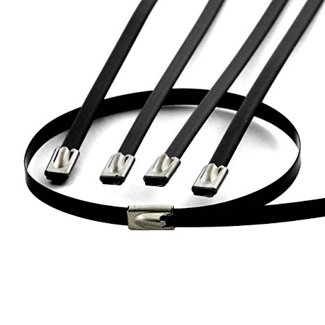 Packs of 10 Black 12" Long Stainless Zip Tie Strap Cable for Exhaust/Turbo/Wrap/Intake